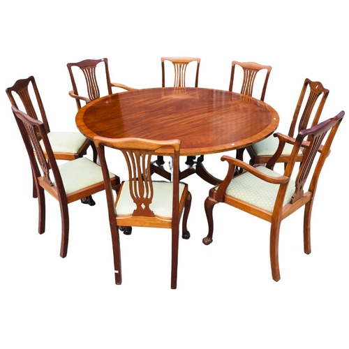 66 - Victorian Dining Room Round Table and 8 Chairs including 2 Servers