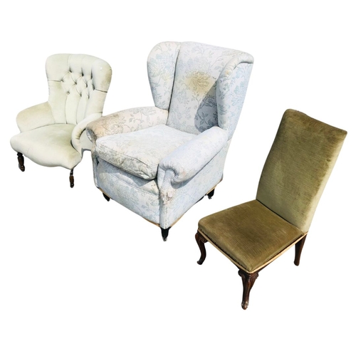 67 - 3 Victorian Arm Chairs including Nursing Chair, winged Example and Occasional