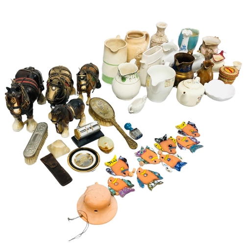 166 - A Large Job lot of Mixed Collectable including Porcelain Shire Horses, Vintage Desk Calendar Etc