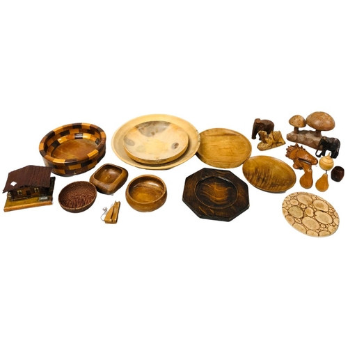 529 - A Large Collection of Wooden Treen Items- bowls, fruits etc- Brazil and Others