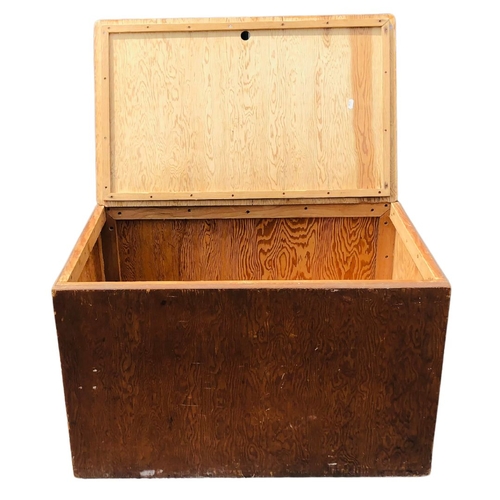 535 - A Large Wooden Workshop Storage Chest/ Blanket box