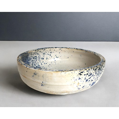 195 - John Lennon Stamped Studio Pottery Bowl with White and Mottled Blue Glaze.Dia 17cm Height 6cm... 