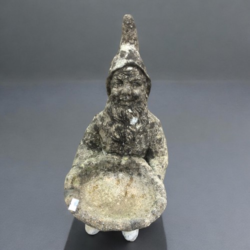 445 - Stone Garden Gnome and an Owl with a White Glazed Terrocota Wall Pocket.