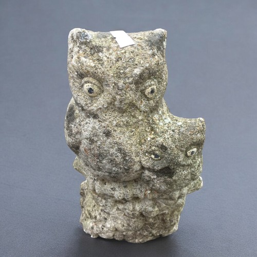 445 - Stone Garden Gnome and an Owl with a White Glazed Terrocota Wall Pocket.