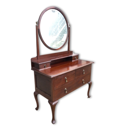 303 - Antique Mahogany Dressing Table with Two Over One Drawer with Tear Drop Handles.