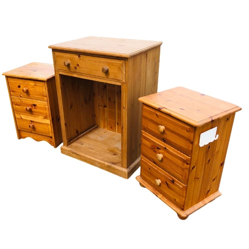 304 - 2 x Pine Bedside Drawers and one large bedside Unit