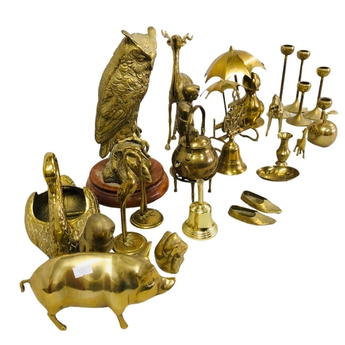 25 - Collection of Vintage Brass Animals, Candlesticks and other Items