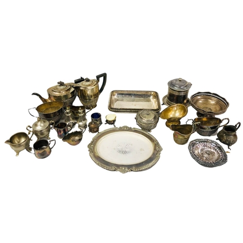 76 - Large Collection of Silver and Electro plate to include a salver, teapots etc