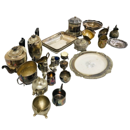 76 - Large Collection of Silver and Electro plate to include a salver, teapots etc