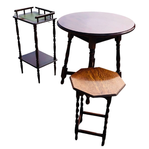 557 - A Collection of Three Antique occasional Side Tables and a half Windsor style high chair.