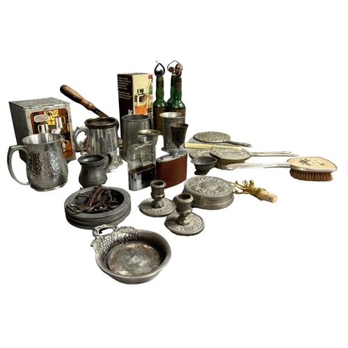 223 - Collection of Items to include tankards, dressing table items and a stag bottle cork.