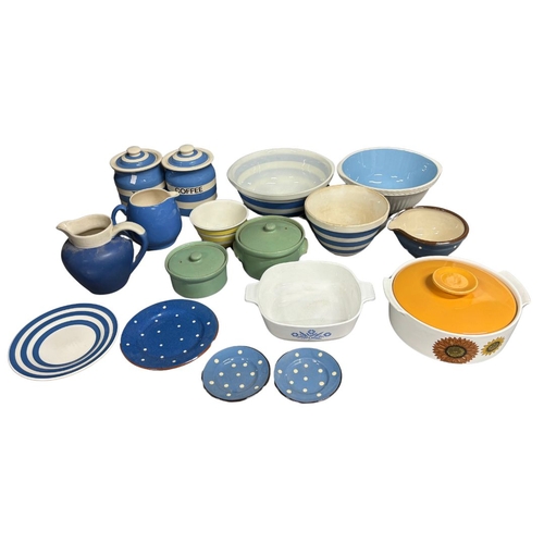 228 - Cookware to include Cornish ware storage jars