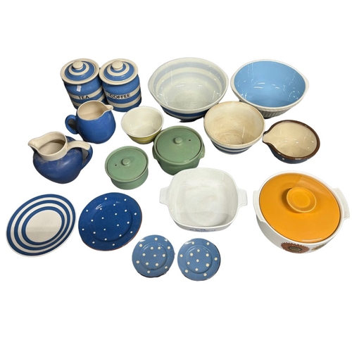 228 - Cookware to include Cornish ware storage jars