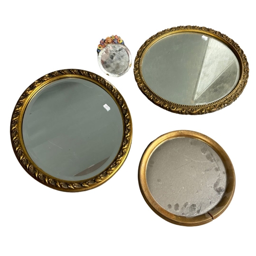 568 - 3 Vintage and Later Porthole Style Mirrors and a small Barossa framed vanity mirror.