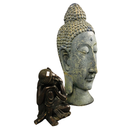 232 - Large plaster Thai style Buddha head approx 63cmand one other