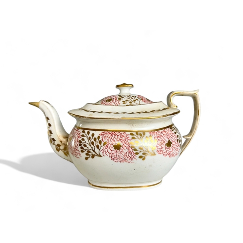 587 - A Georgian English porcelain teapot, possibly by Spode. Circa 1820.Together with a Wedgwood black Ba... 