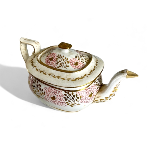 587 - A Georgian English porcelain teapot, possibly by Spode. Circa 1820.Together with a Wedgwood black Ba... 