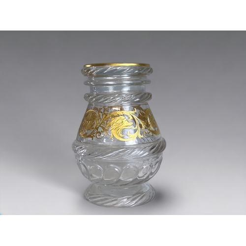 596 - A 19th Century Bohemian crystal glass vase / Jar.In the Moser manner.Expertly etched & gilded st... 