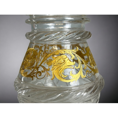 596 - A 19th Century Bohemian crystal glass vase / Jar.In the Moser manner.Expertly etched & gilded st... 