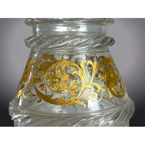 596 - A 19th Century Bohemian crystal glass vase / Jar.In the Moser manner.Expertly etched & gilded st... 