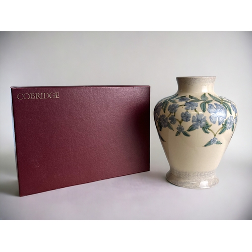 598 - Boxed large Cobridge stoneware 'Periwinkle' pattern vase.Height - 25.5cm