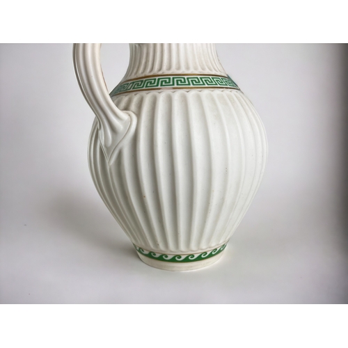 600 - Two 19th century Minton vases.Including 1852 Minton Lismore Parian Pitcher in green & gold colou... 