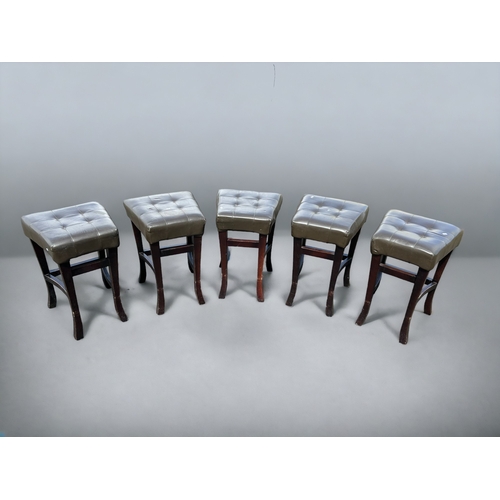 607 - A set of five vintage leather bar stools.Height - 62cm