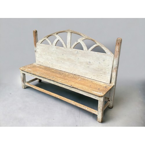 611 - A Large Pine garden Bench Hand Crafted. White Washed.  182cm long x 122cm high x 50cm depth