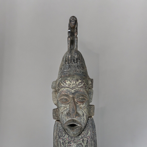 619 - A large two-piece African carved Teak wall mask.Formerly of Shaka Zulu restaurant in London.Height -... 