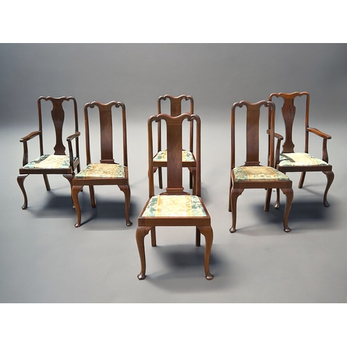 621 - A set of Queen Anne style dining chairs.Four with vasiform backs and cabriole legs and two similar a... 