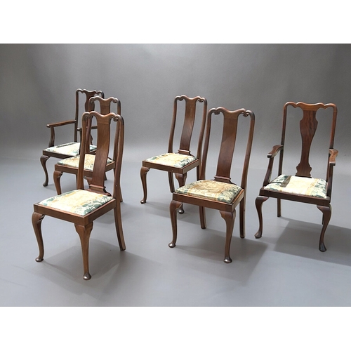 621 - A set of Queen Anne style dining chairs.Four with vasiform backs and cabriole legs and two similar a... 