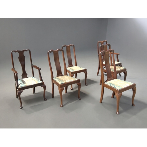 621 - A set of Queen Anne style dining chairs.Four with vasiform backs and cabriole legs and two similar a... 