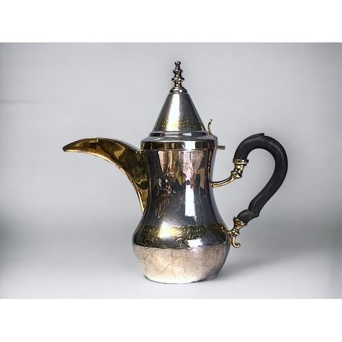 634 - A German 925 sterling silver coffee pot.'Dallah' form, with stylised parcel gilt motifs and spout. M... 