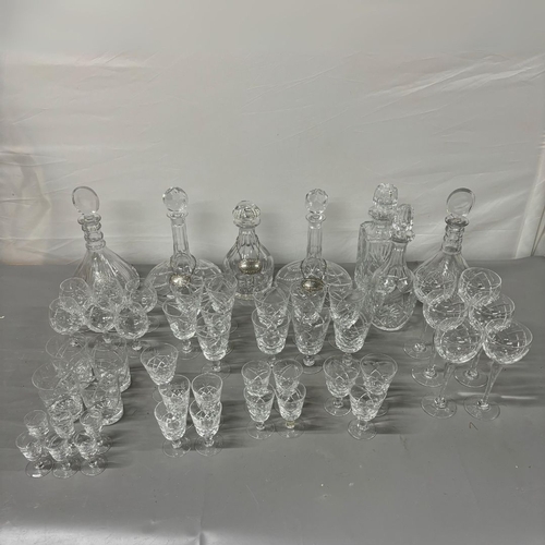 652 - Large set of Tudor crystal decanters and crystal glasses containing 6 cognac, 11 port, 11 sherry, 4 ... 