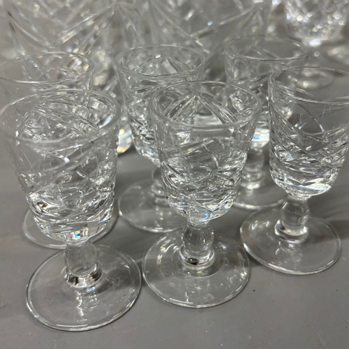 652 - Large set of Tudor crystal decanters and crystal glasses containing 6 cognac, 11 port, 11 sherry, 4 ... 