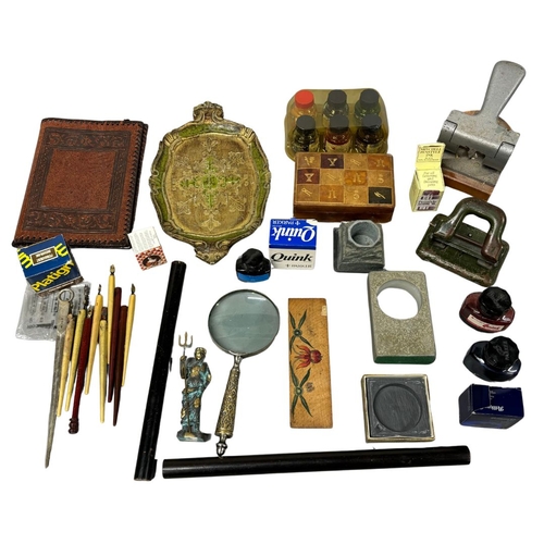 659 - A Large collection of Antique and later Desk and Office Collectables, Including Paper Mache Tray, Ma... 