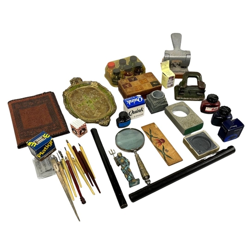 659 - A Large collection of Antique and later Desk and Office Collectables, Including Paper Mache Tray, Ma... 