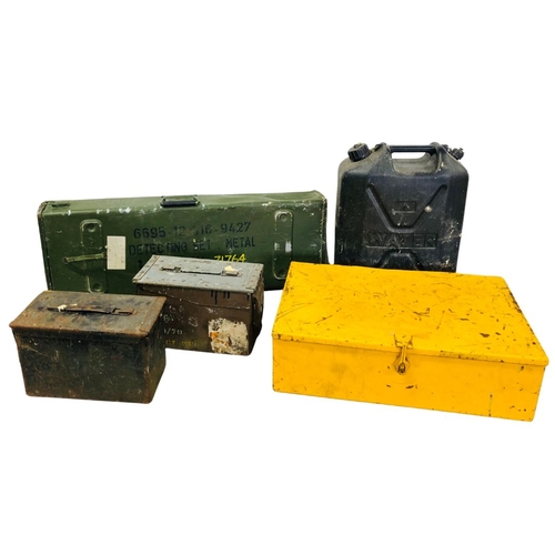 686 - Collection of Metal Military Cases,  1 Mine Detecting Case 2 x ammo tins and one other and Jerry Can... 