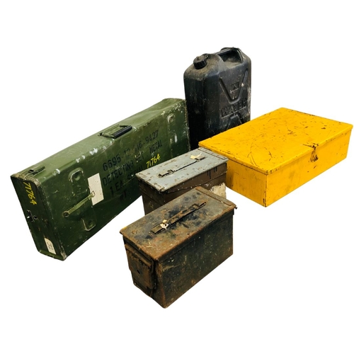 686 - Collection of Metal Military Cases,  1 Mine Detecting Case 2 x ammo tins and one other and Jerry Can... 