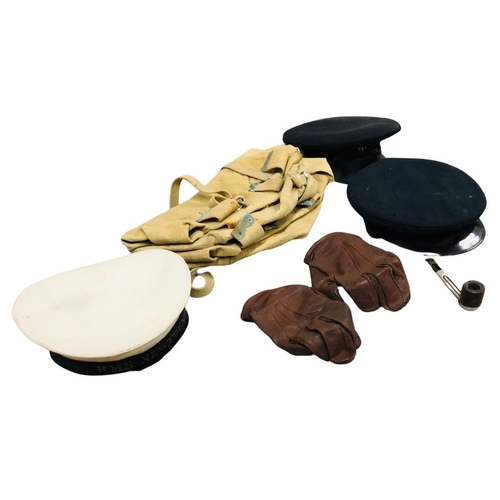 700 - 2 Military Canvass Ruck sacks, A Pair of Fownes Leather Gloves, A H.M.S. Newfoundland Naval Hats and... 