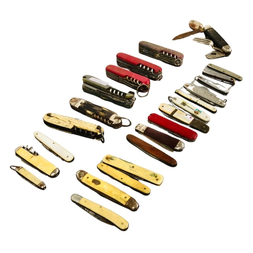 718 - A Large Collection of 24 Vintage Pocket Knives and Fruit Knives - Mother of Pearl etc