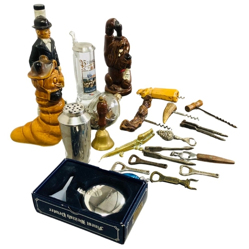 730 - Mixed lot of Corkscrews, Novelty ceramics and a ship in a bottle!