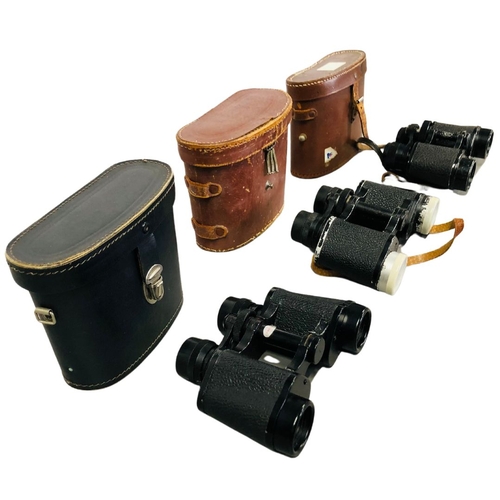 731 - 3 x Binoculars Vintage and Later all cased.