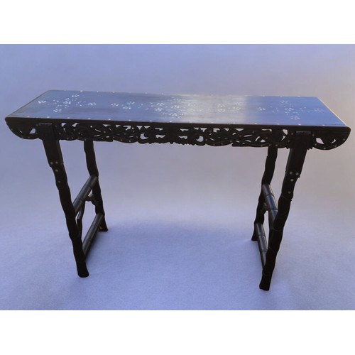 93 - Chinese Inlaid Hongmu Wood Altar Table, carved foliate and Faux Bamboo Design Mother of Pearl inlay.... 