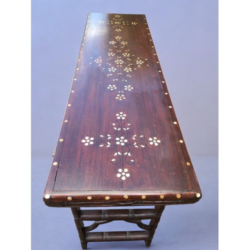 93 - Chinese Inlaid Hongmu Wood Altar Table, carved foliate and Faux Bamboo Design Mother of Pearl inlay.... 