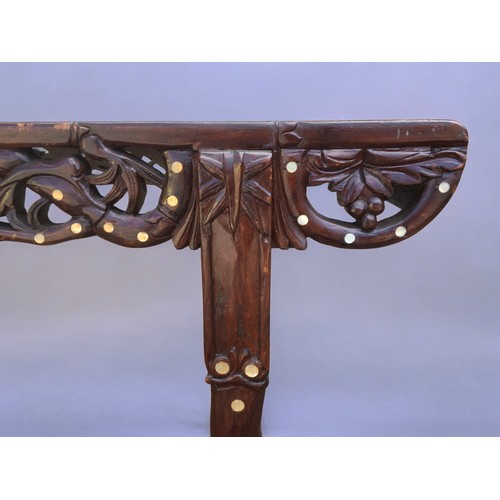 93 - Chinese Inlaid Hongmu Wood Altar Table, carved foliate and Faux Bamboo Design Mother of Pearl inlay.... 