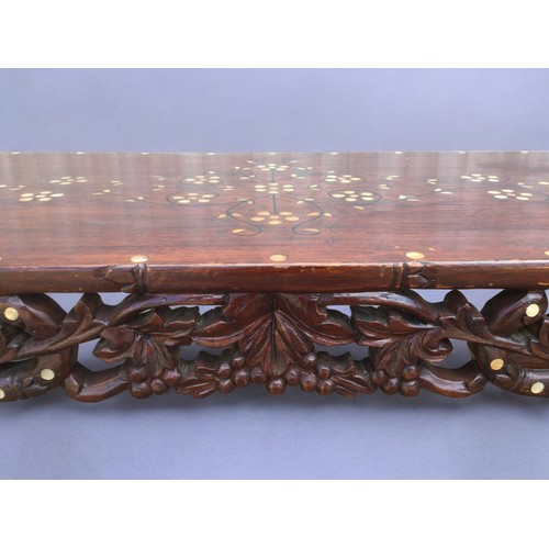 93 - Chinese Inlaid Hongmu Wood Altar Table, carved foliate and Faux Bamboo Design Mother of Pearl inlay.... 