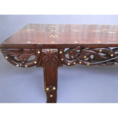 93 - Chinese Inlaid Hongmu Wood Altar Table, carved foliate and Faux Bamboo Design Mother of Pearl inlay.... 