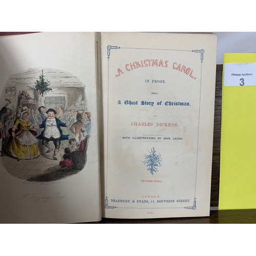 3 - A Christmas Carol - Charles Dickens. 4 Colour Plates by John Leech 1855. 13th Edition mirroring the ... 