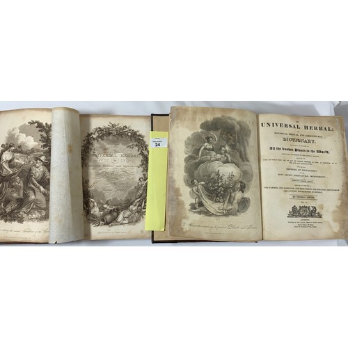 24 - The Universal Herbal Dictionary (1820) 2 Large Rebound Part-Leather Volumes.The Universal Herbal; or... 